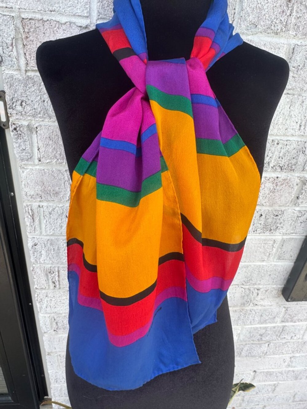 Vintage Liz Claiborne silk scarf color block stripes vibrant